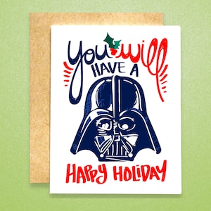 Darth Vader Weihnachtskarte (individuelle & Sammelkartensets) | Sie werden einen schönen Urlaub Karte | Star Wars Weihnachtskarte | Lustige Weihnachtskarte