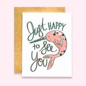 Just Happy to See You Narwhal Card Funny Love Card Narwhal Card Innuendo Card Valentine's Day Card Love You Card image 1