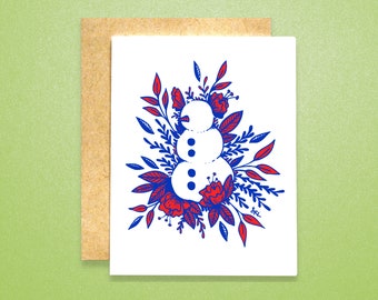 Botanical Snowman Card (Individual & Bulk Card Sets) | Floral Snowman Card | Plant Christmas Card | Snowman Card | Holiday Card