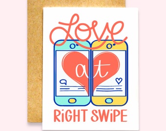 Love At Right Swipe | Funny Anniversary Card | Funny Valentine's Day Card | Funny Love Card | First Anniversary Card | Dating App Card