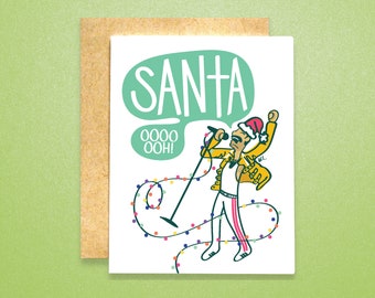 SANTAAA Freddie Mercury Card (Individual & Bulk Card Sets) | Freddie Mercury Santa Card | Funny Santa Card | Santa Card | Holiday Card