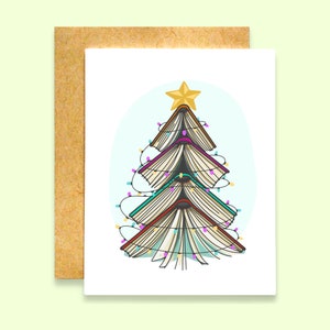 Stacked Book Tree Card (Individual & Bulk Card Sets) | Book Christmas Tree Card | Book Christmas Card | Book Lover Card