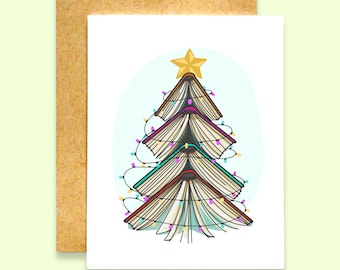 Stacked Book Tree Card (Individual & Bulk Card Sets) | Book Christmas Tree Card | Book Christmas Card | Book Lover Card