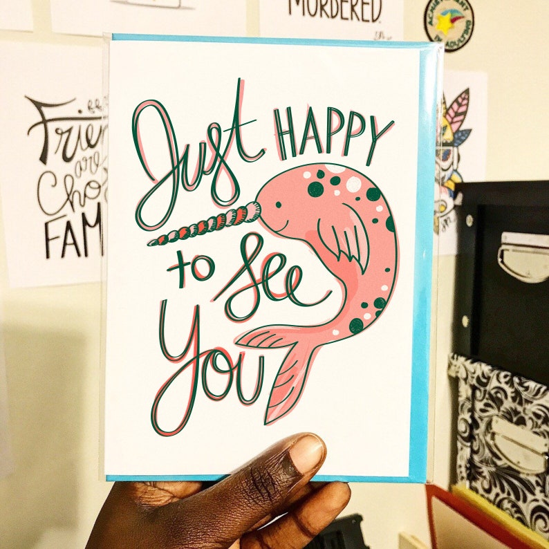 Just Happy to See You Narwhal Card Funny Love Card Narwhal Card Innuendo Card Valentine's Day Card Love You Card image 3