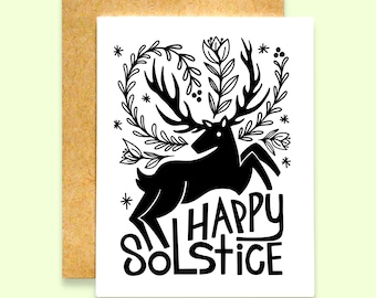 Tarjeta de Feliz Solsticio (Juegos de Tarjetas Individuales y al Por Mayor) - Negro + Blanco / Tarjeta de Solsticio de Invierno / Tarjeta de Solsticio