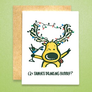 Blitzen: Biglietto di auguri per il compagno di bevute di Babbo Natale (set di biglietti singoli e in grandi quantità) / Biglietto di auguri di Natale con renne / Biglietto di auguri con renne di Babbo Natale / Biglietto di auguri di Natale divertente