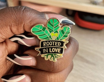 Rooted In Love Enamel Pin, Plant Pin, Fiddle Leaf Fig Pin, Soft Enamel Pin, Lapel Pin