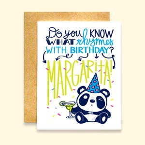 Sai cosa fa rima con compleanno? Biglietto / Biglietto panda / Biglietto margarita / Biglietto cocktail / Biglietto di compleanno migliore amico / Biglietto di compleanno divertente