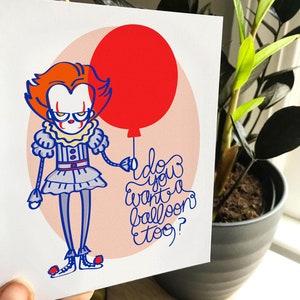 Vous voulez aussi un ballon ? Carte | Carte Pennywise | carte d'anniversaire de clown | Carte d'Halloween | Carte d'anniversaire meilleur ami | Carte d'anniversaire horreur