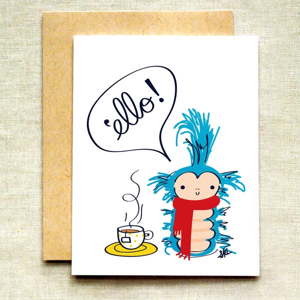 Ello Worm Greeting Card, Labyrinth Movie Inspired