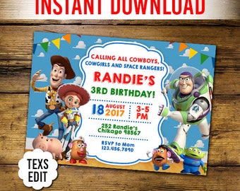 Toy Story Invitation, Toy Story Birthday, Toy Story Party, Toy Story Invites, Editable Invitation, Woody Invitation, Instant Download, PDF