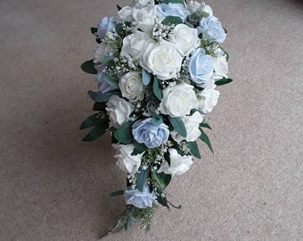 Bridal Quinceanera Bridesmaid Throw Silk Flower Bouquets Baby Blue 18910  Z 