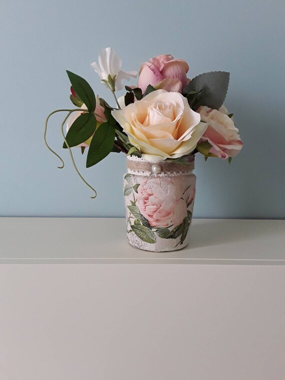 Rose Posy Silk Flowers Faux Flowers Glass Vase Floral Etsy