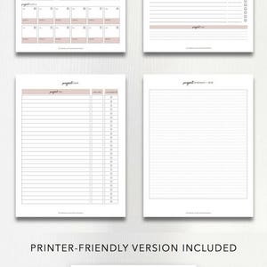 Puede incluir: Un planificador imprimible con cuatro p&aacute;ginas para organizar proyectos. Las p&aacute;ginas incluyen secciones para el nombre del proyecto, la fecha l&iacute;mite, las tareas, las notas y una cuadr&iacute;cula de calendario.