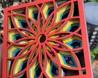 3D Mandala Laser Cut Wood Wall Art