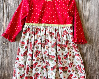 christmas truck dress Christmas Truck with Tree Pillowcase Dress  Ginger Blues Boutique