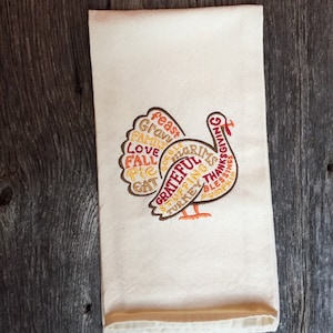 Word Turkey Thanksgiving Kitchen Towel, Thanksgiving Decor for kitchen, Hostess gift for Thanksgiving, Thankful, Pilgrims, Gravy