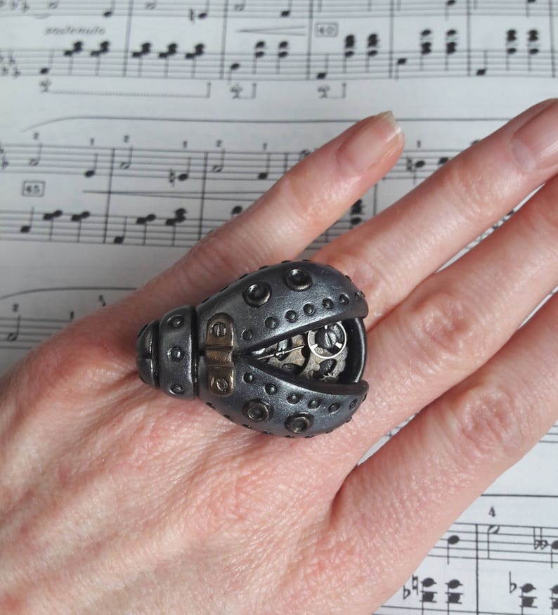 OOAK steampunk ladybird beetle rings beetle jewellery