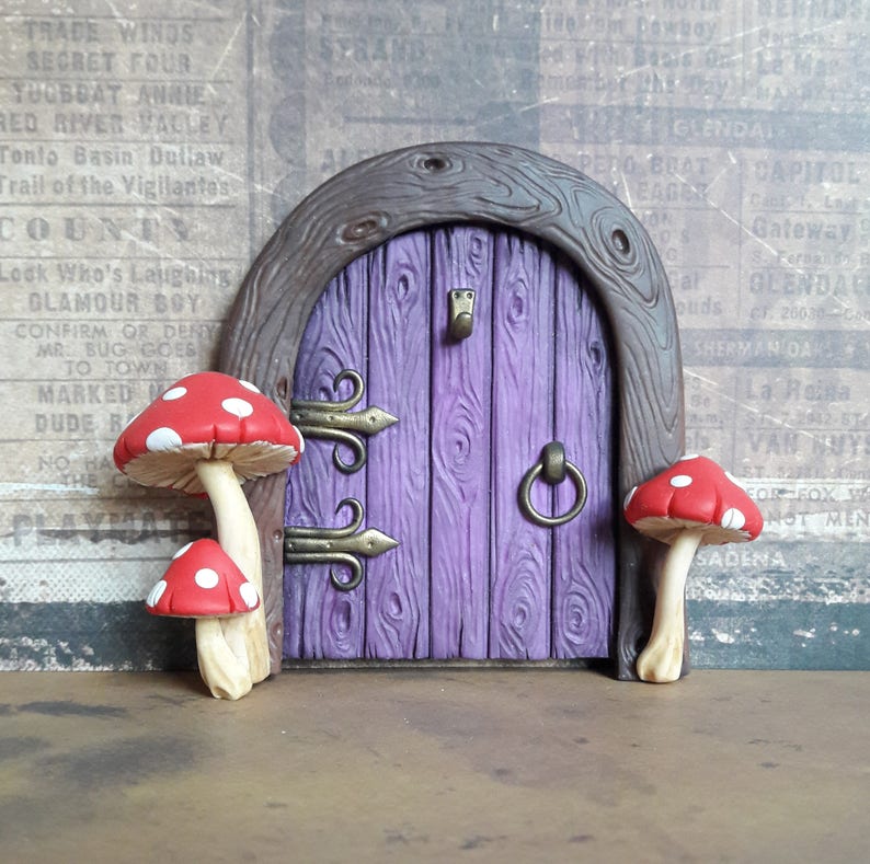 Ooak Handmade Polymer Clay Purple Fairy Door With Toadstool Etsy