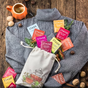 Herbal Tea Sampler: Caffeine-Free Flavors, Reusable Cotton Bag
