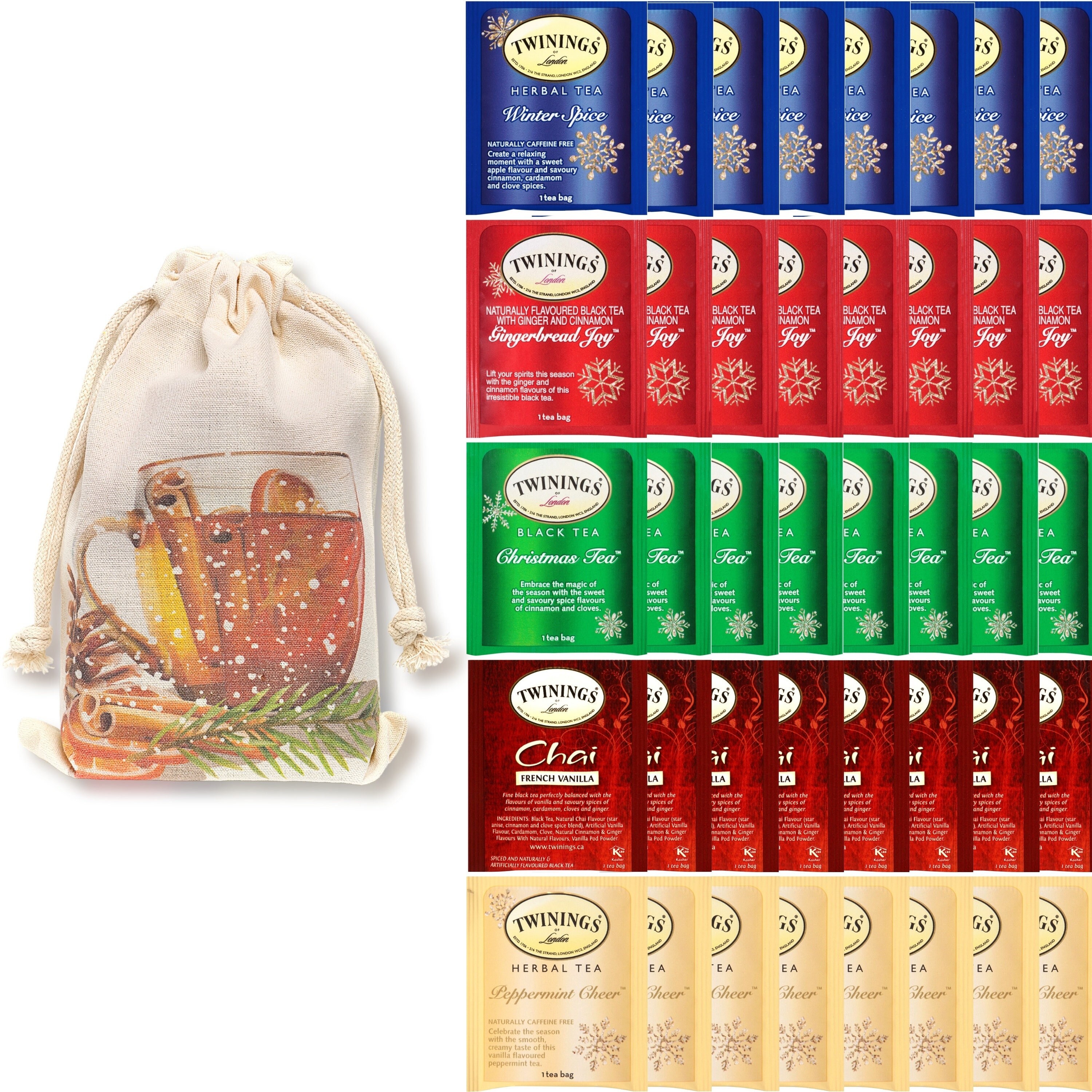 Seasonal Tea Bag Sampler – Christmas Assortment Gift Set - 40 Count, 5 ...