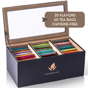Herbal Tea Bags Sampler - Set 60 count, 15 Flavors - Holiday Gift Box, Mother, Father, Friend, Birthday, Get Well - Caffeine Free Assortment