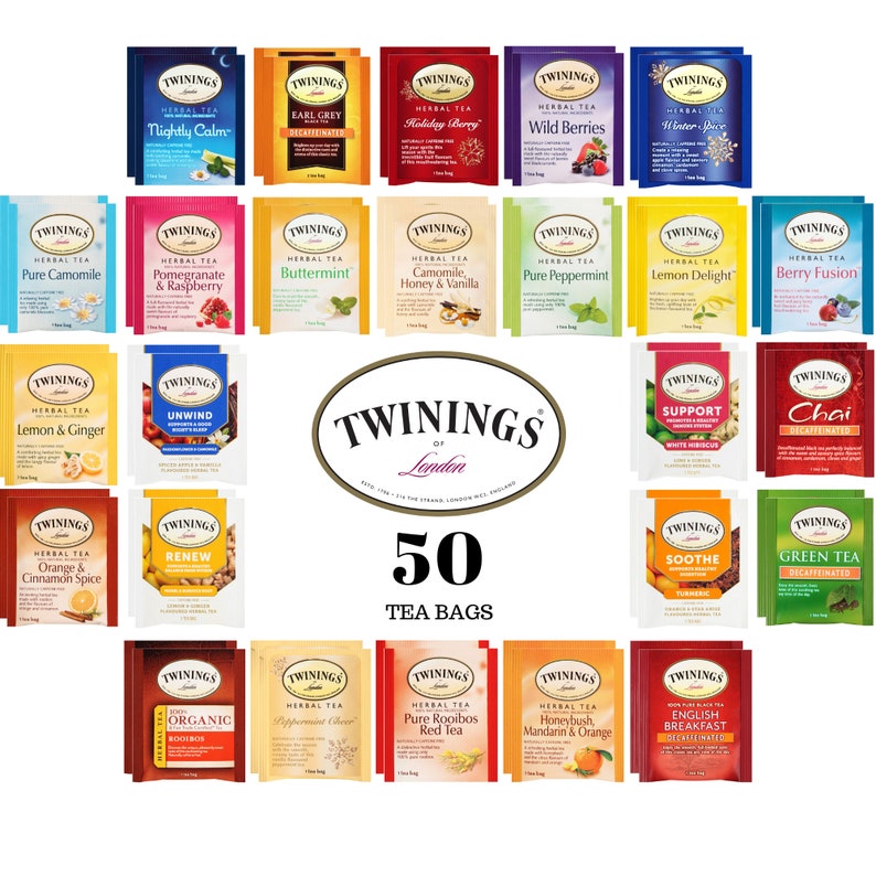 Twinings Herbal and Decaf Tea Sampler 50 Count 25 Flavors Etsy