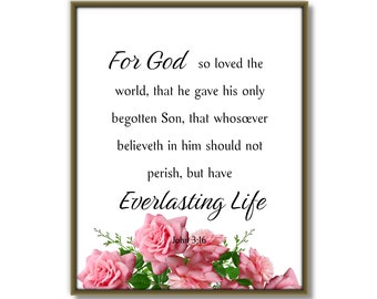 Jean 3:16, Verset biblique imprimable, Écriture imprimable, Art mural chrétien, Citation inspirante, Citation biblique, Verset téléchargeable