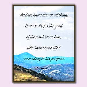 Romans 8:28, Printable Bible Verse,Printable Scripture, bible quote, In all things, God, christian verse, Printable wall art