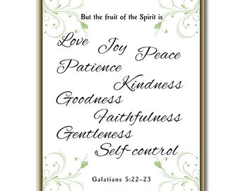 Galati 5:22, Scritture stampabili, Versetto della Bibbia, Il frutto dello Spirito, Amore Gioia Pace, Arte della parete cristiana
