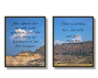 Psalm 46:5, Proverbs 31 26, Printable scripture pair, bible verse pairing, God is within her, She opens her mouth with wisdom