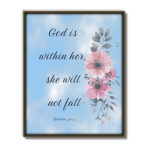 Psalm 46:5, Printable bible verse, scripture, Christian wall art, Printable scripture, downloadable wall art, God is within her,