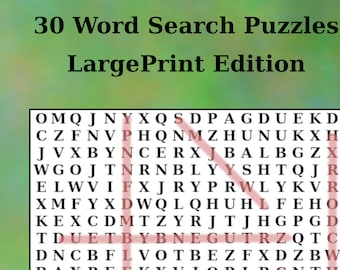 30 printable word search puzzles, digital download, large print word puzzles, downloadable word search