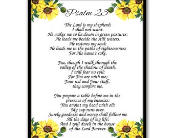 23 Psalm, Printable bible verse, Printable scripture, Christian wall art, Yea though I walk, Valley of the shadow of death
