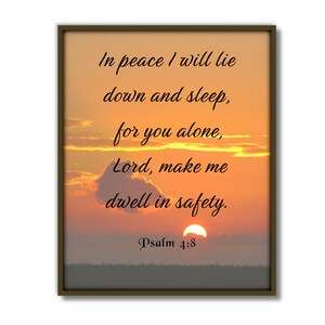 Psalm 4:8, Printable Bible Verse, Printable scripture, christian wall art, bible quote, safety, downloadable bible verse,