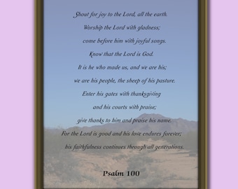 Psalm 100, Printable bible verse, Printable Psalms, scripture, Shout for joy, christian wall art, printable wall art,