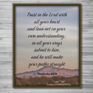 Proverbs 3:5-6, Printable Bible Verse, Printable Scripture, Trust in the Lord, christian wall art, Bible wall art, inspirational verse,
