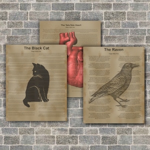 Edgar Allan Poe Printable wall art, downloadable, The Raven, The Tell Tale Heart, The Black Cat, Poe printables, Poe art