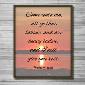 Mathew 11:28, Printable Bible Verse, Printable scripture, christian wall art, digital download, Come unto me, bible quote,