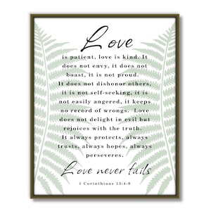 Love is patient, Love is kind, Printable scripture, Bible verse wall art, 1 Corinthians 13 4-8, Christian wall art, inspirational art,