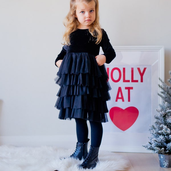 BLACK Party Dress ~ Baby black party dress, Girl black holiday dress, baby girl christmas dress, baby black dress, black party dress, tutu