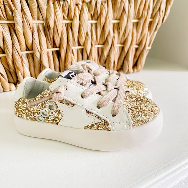 Little Girl Sneakers GOLD baby girl shoes, party shoes, girl shoes, kid sneakers, girl running shoes, toddler shoes, girl shoes