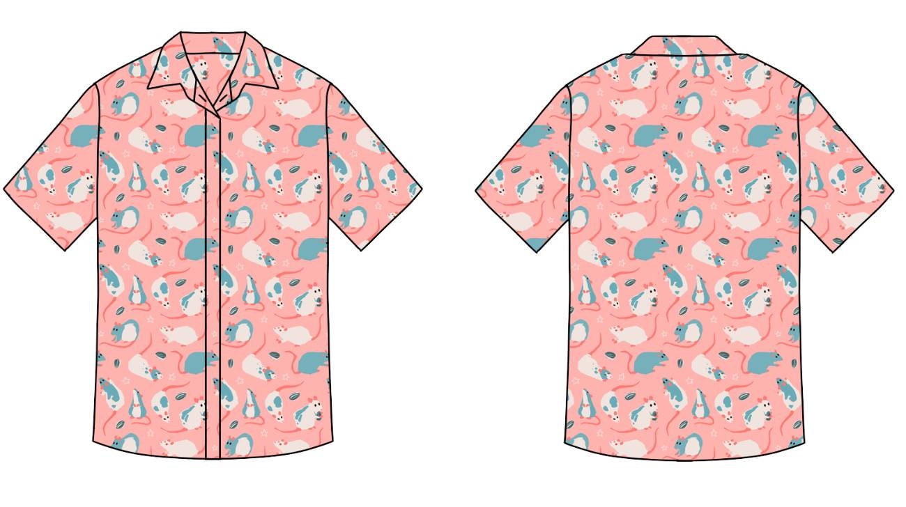 Roze Blauw Wit Rat Lover Button Up Shirt met korte mouwen Kleding Gender-neutrale kleding volwassenen Tops & T-shirts Polos 