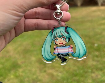 Miku Hatsune Pride Trans / Lesbiana Llavero de doble cara