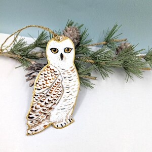 Snowy Owl Ornament, Hand Painted Owl, Owl Christmas Ornament, Woodland Creature