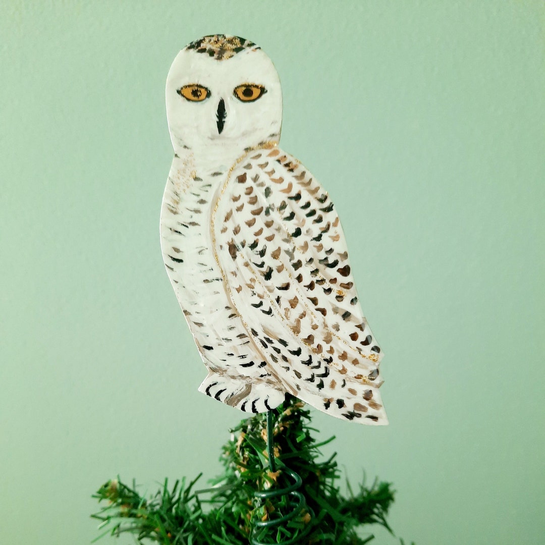 Snowy Owl Mini Tree Topper, Owl Christmas Tree Topper, Gift for Owl Lover, Handcrafted Woodland