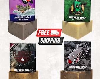 Heavy Duty All Natural Grit Soap Bar Set - All About The Grit 4-Pack Men's Bundle - Exfoliating Pumice Scrub Gift Box - Gift for Husband Dad