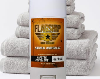 Natural Men's Deodorant, 24 Hour Protection, Aluminum and Baking Soda Free, Citrus Scent, Veteran Owned Flagship Soap Company