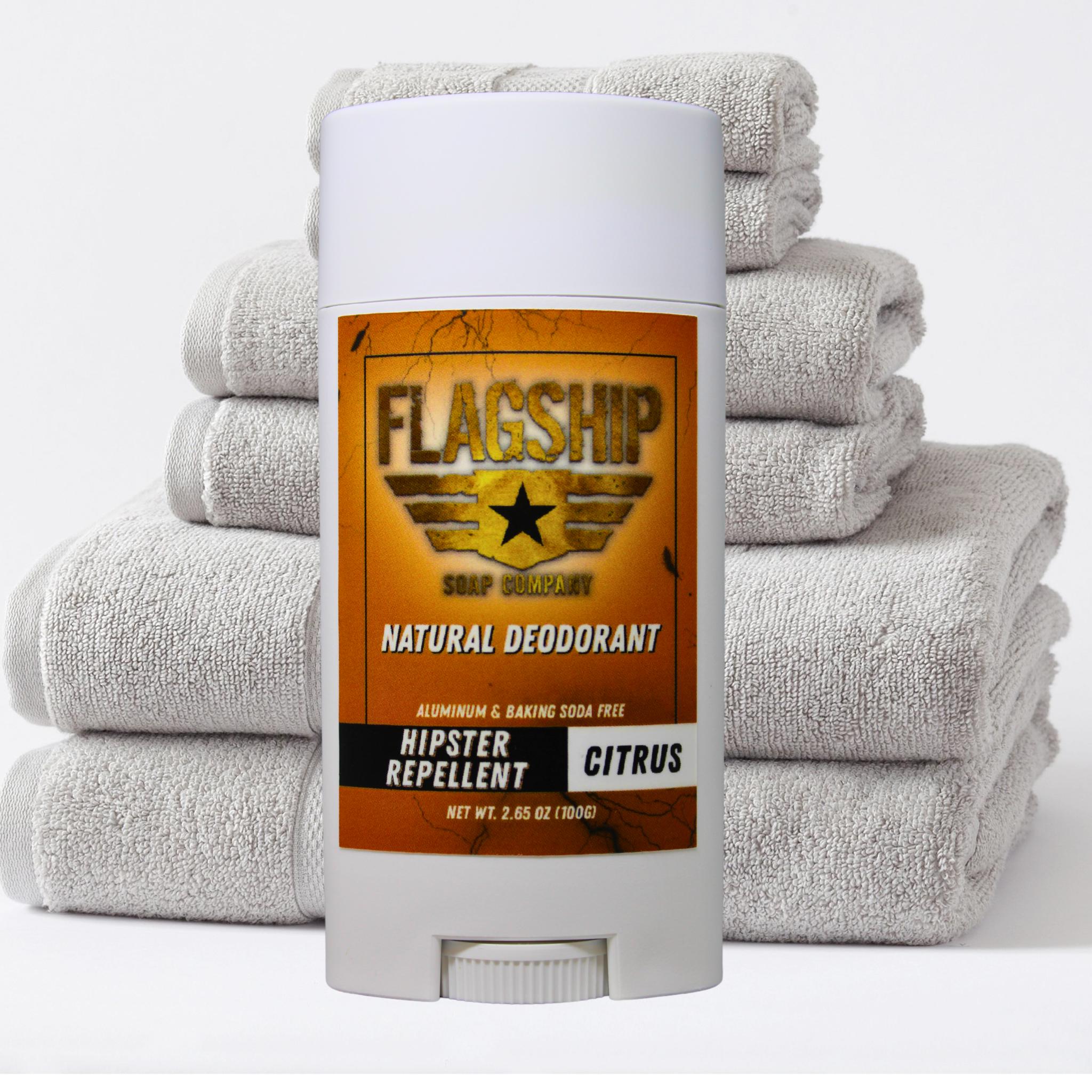 Natural Men's Deodorant, 24 Hour Protection, Aluminum and Baking Soda Free, Citrus Scent, Veteran Owned Flagship Soap Company