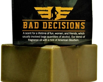 Bad Decisions, Natural Men's Soap, whiskey scent, Handmade by veterans.  Vegan, Moisturizing, Masculine, Long Lasting Free Shipping Eligible